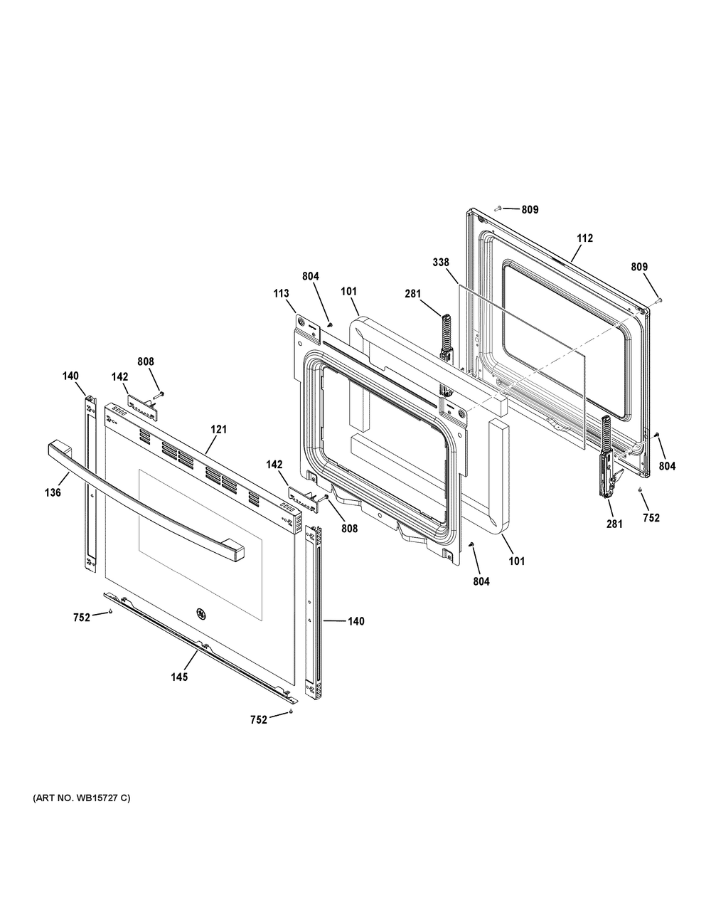 Door Diagram and Parts List for  General Electric Range
