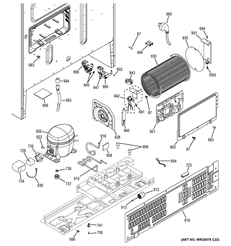 Machine Compartment Diagram and Parts List for  General Electric Refrigerator