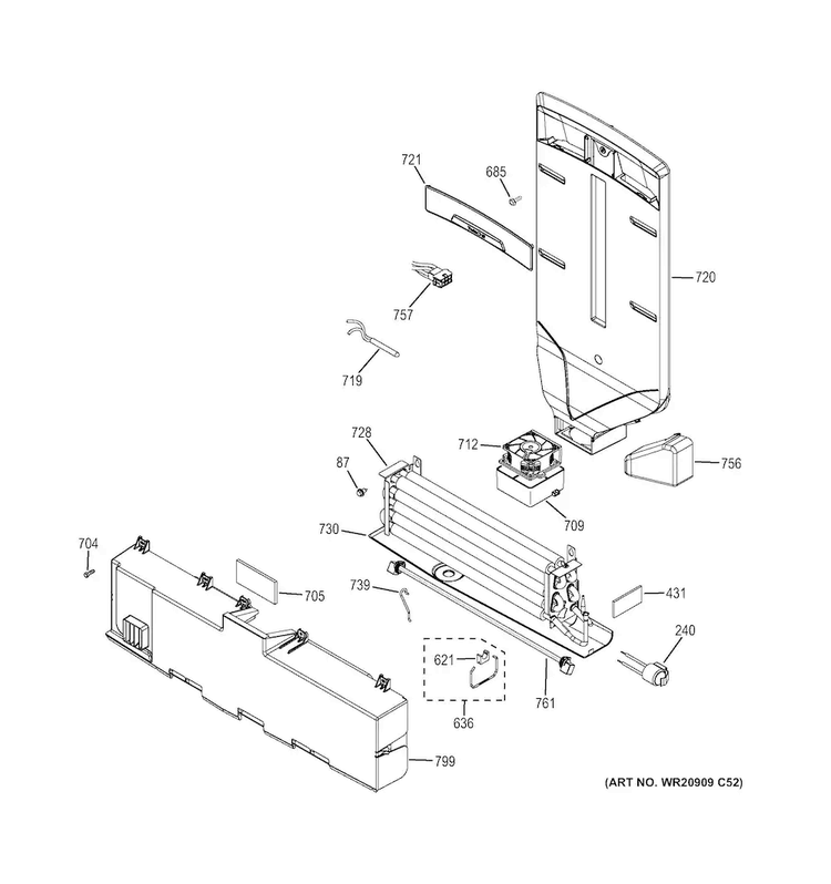Fresh Food Section Diagram and Parts List for  General Electric Refrigerator
