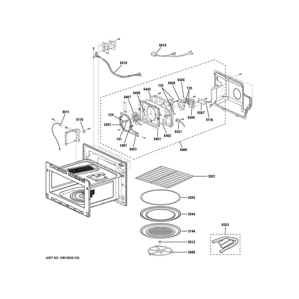 Interior Parts 1 Diagram and Parts List for  General Electric Microwave