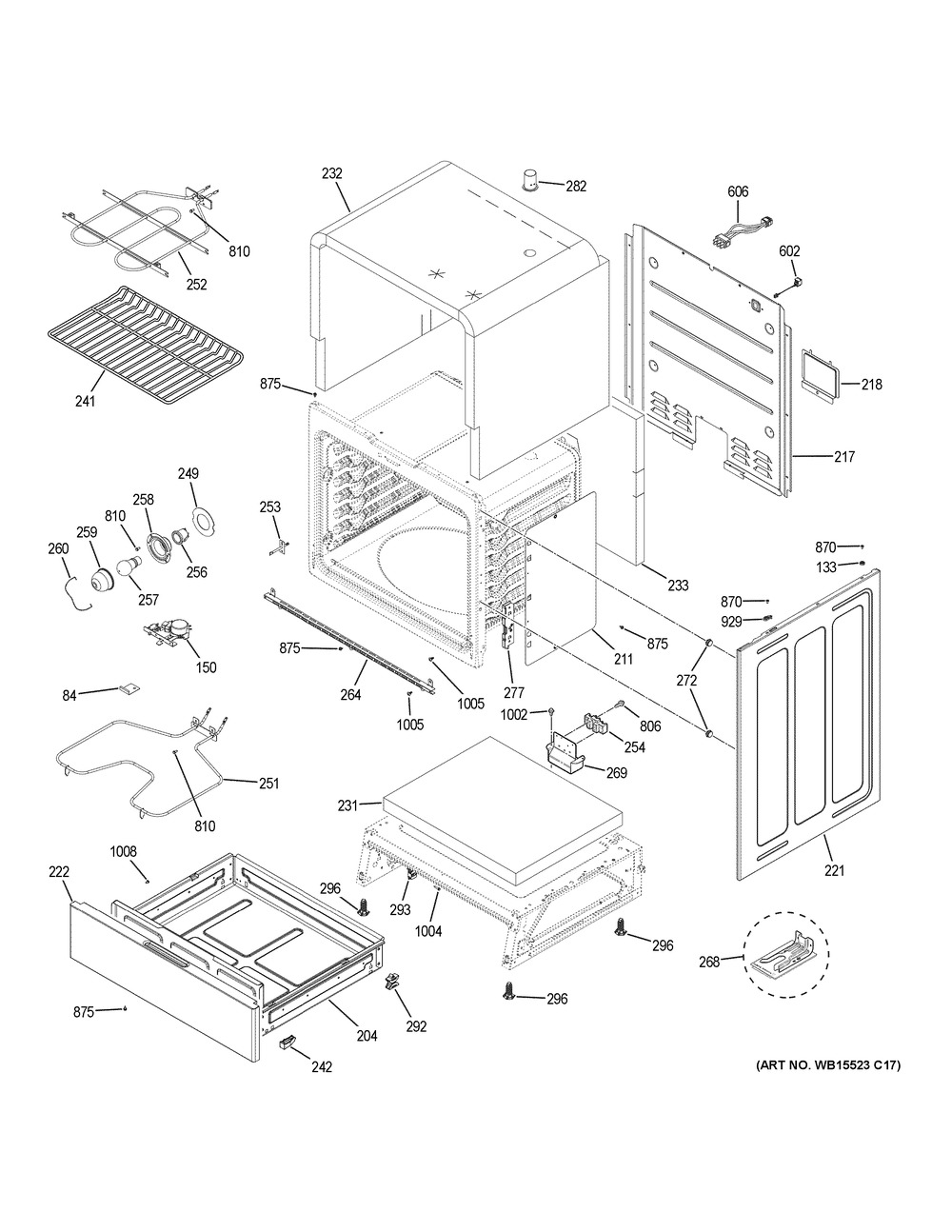 Body Parts Diagram and Parts List for  General Electric Range