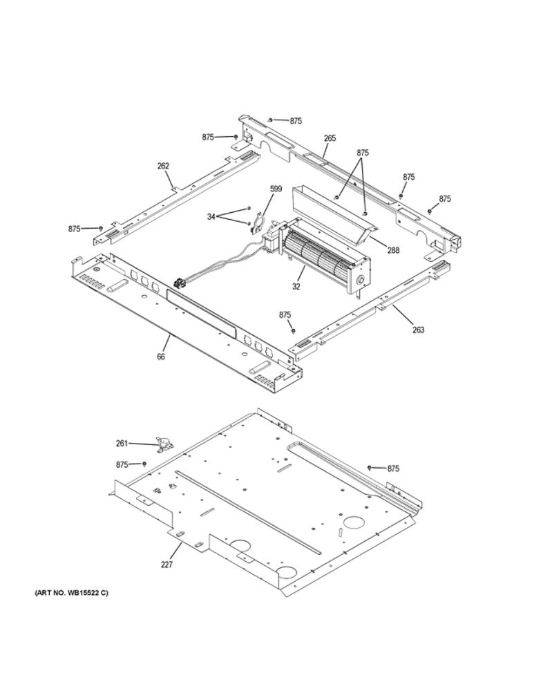 Cooling Fan Diagram and Parts List for  General Electric Range