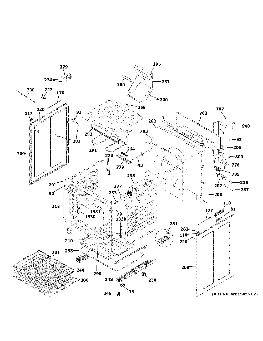 Body parts Diagram and Parts List for  General Electric Range