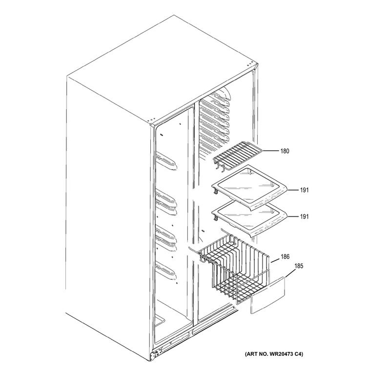 Freezer Shelves Diagram and Parts List for  General Electric Refrigerator