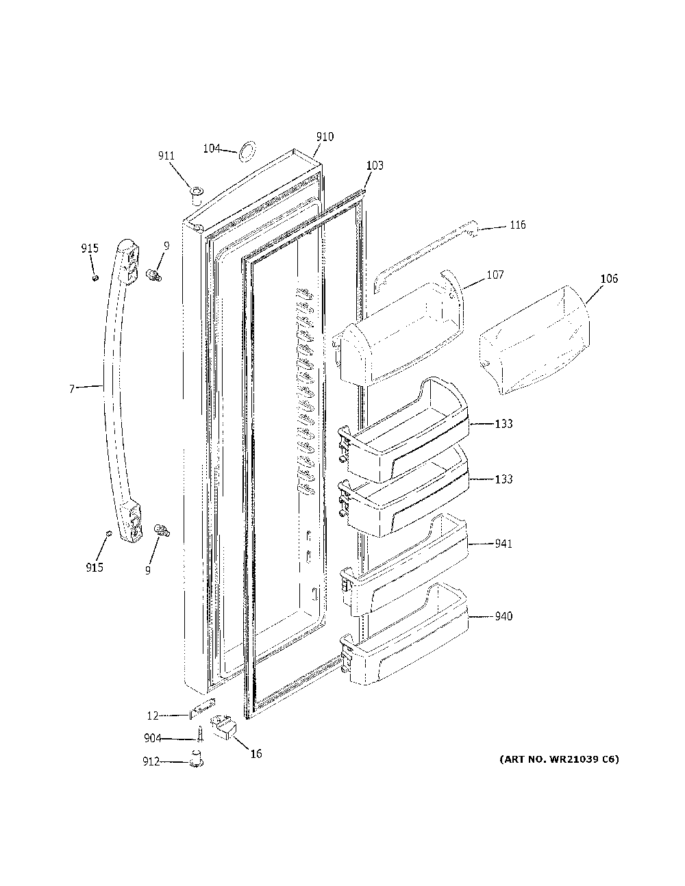 Fresh food door Diagram and Parts List for  General Electric Refrigerator
