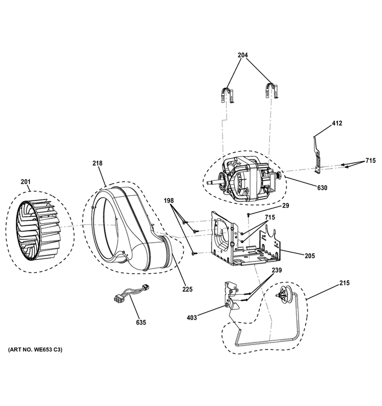 Blower & Motor Diagram and Parts List for  General Electric Dryer