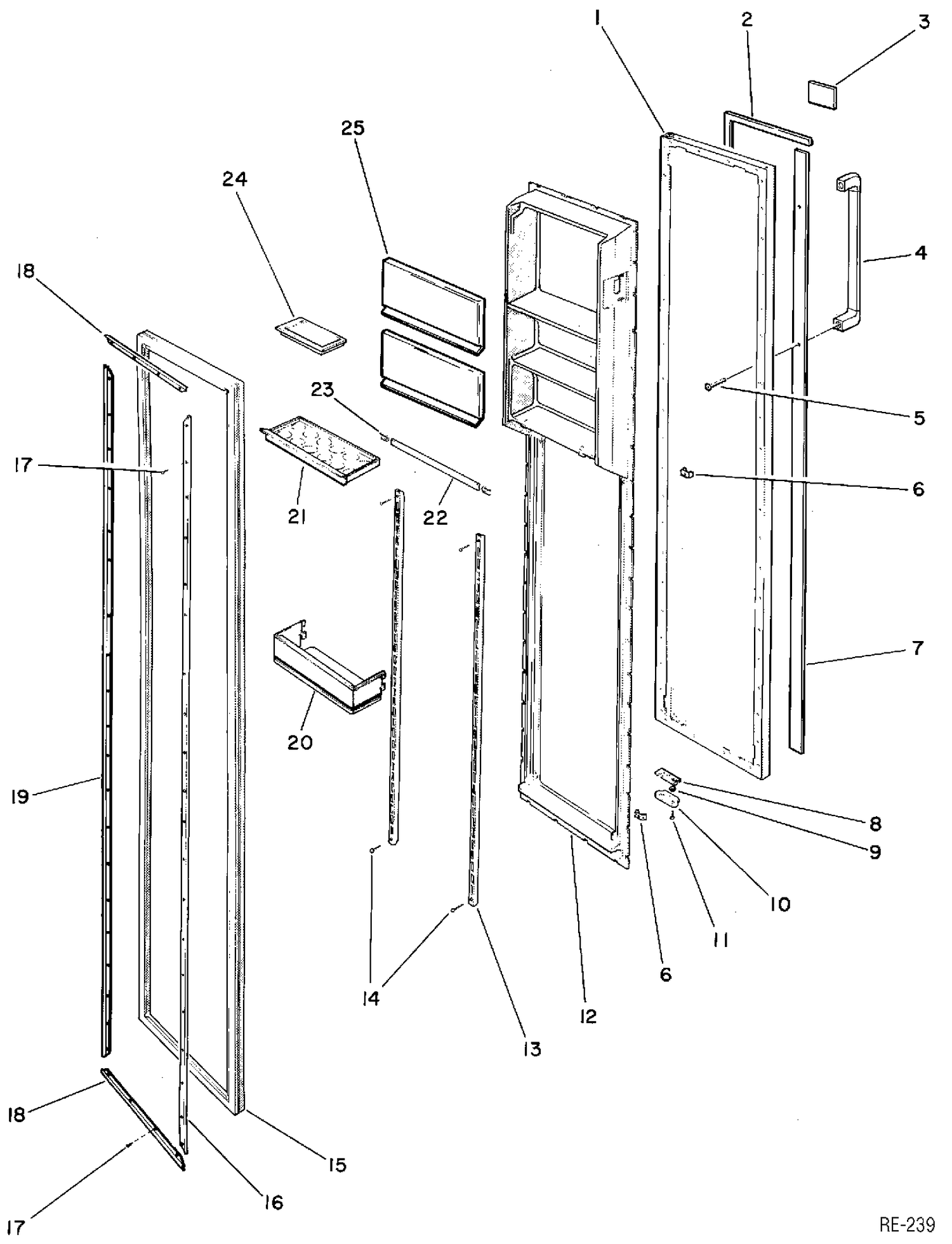 REFRIGERATOR DOOR Diagram and Parts List for  General Electric Refrigerator