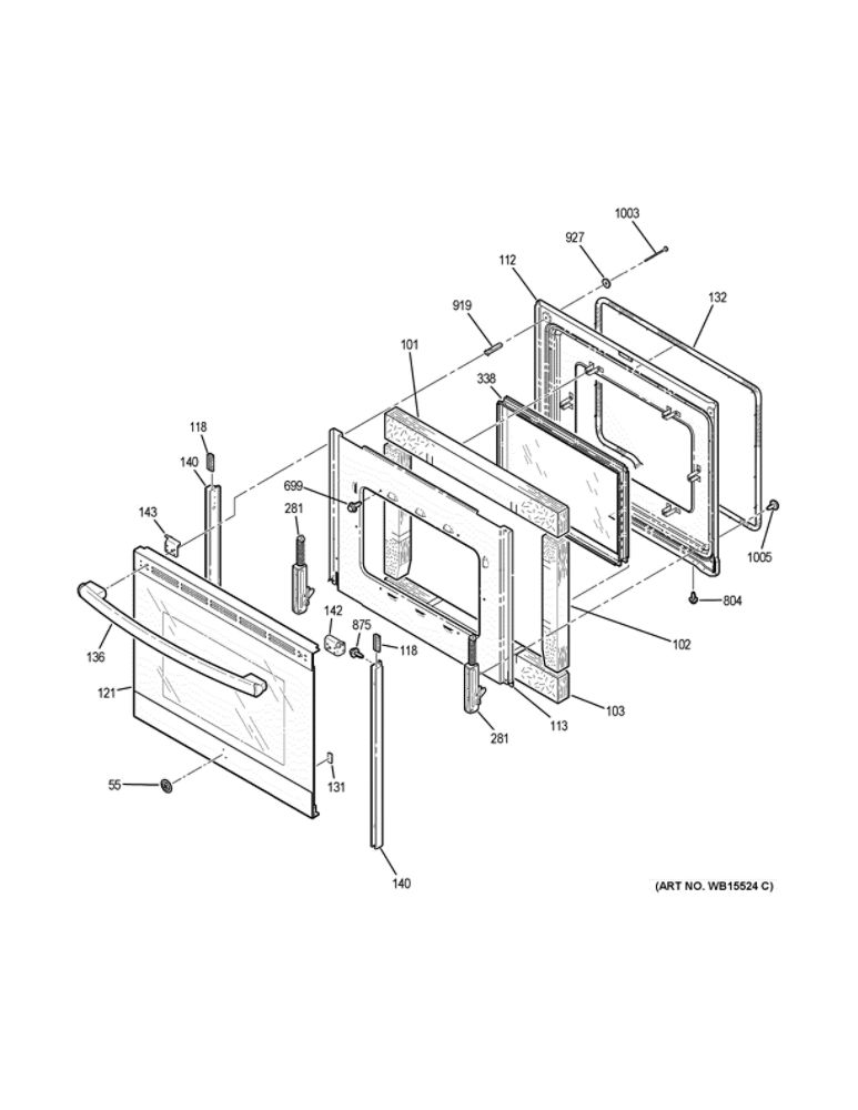 Door Diagram and Parts List for  General Electric Range
