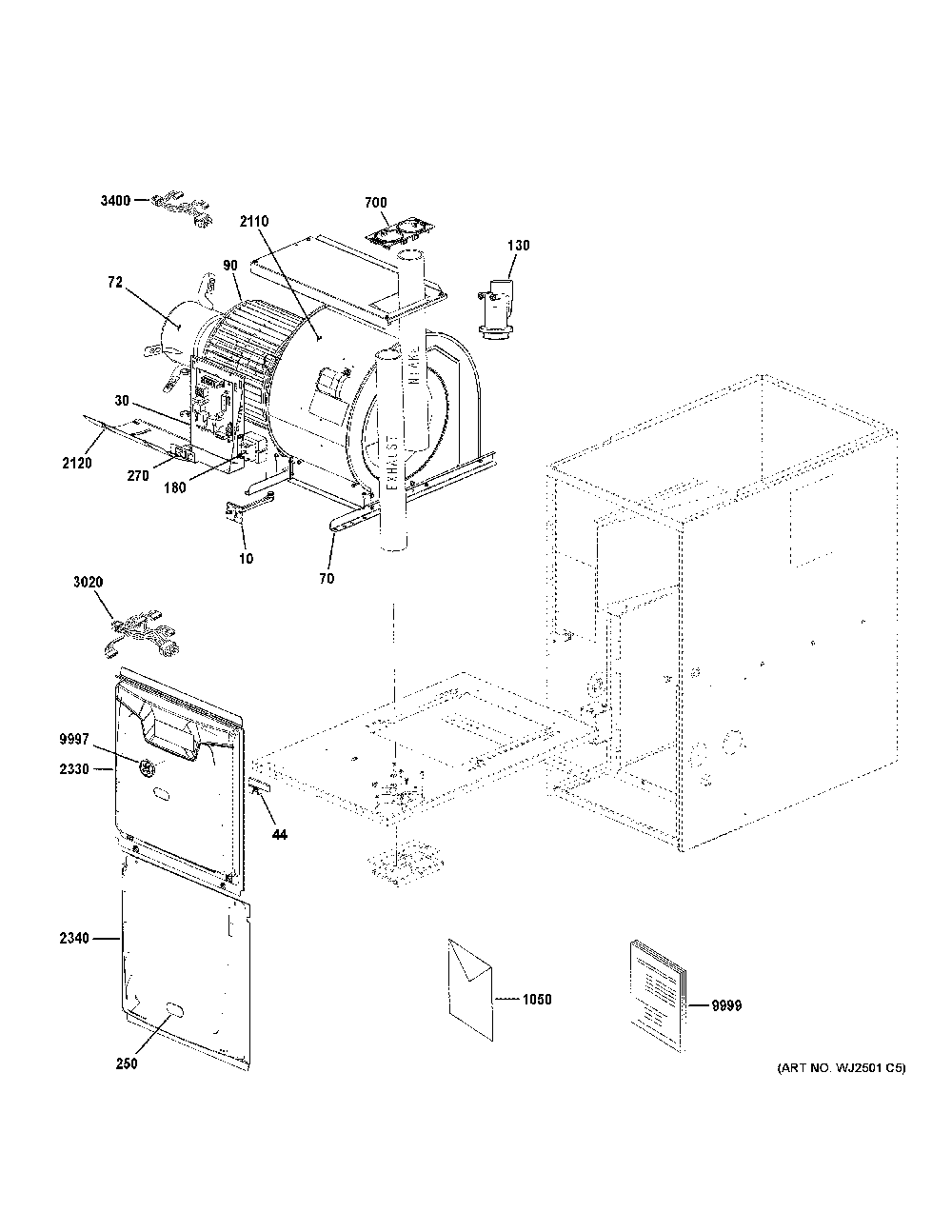 Cabinet Diagram and Parts List for NF96U070S3B59  General Electric Furnace