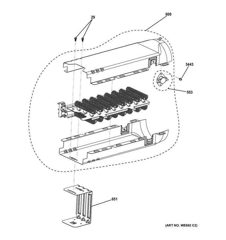 Electric Heater & Brackets Diagram and Parts List for  General Electric Dryer