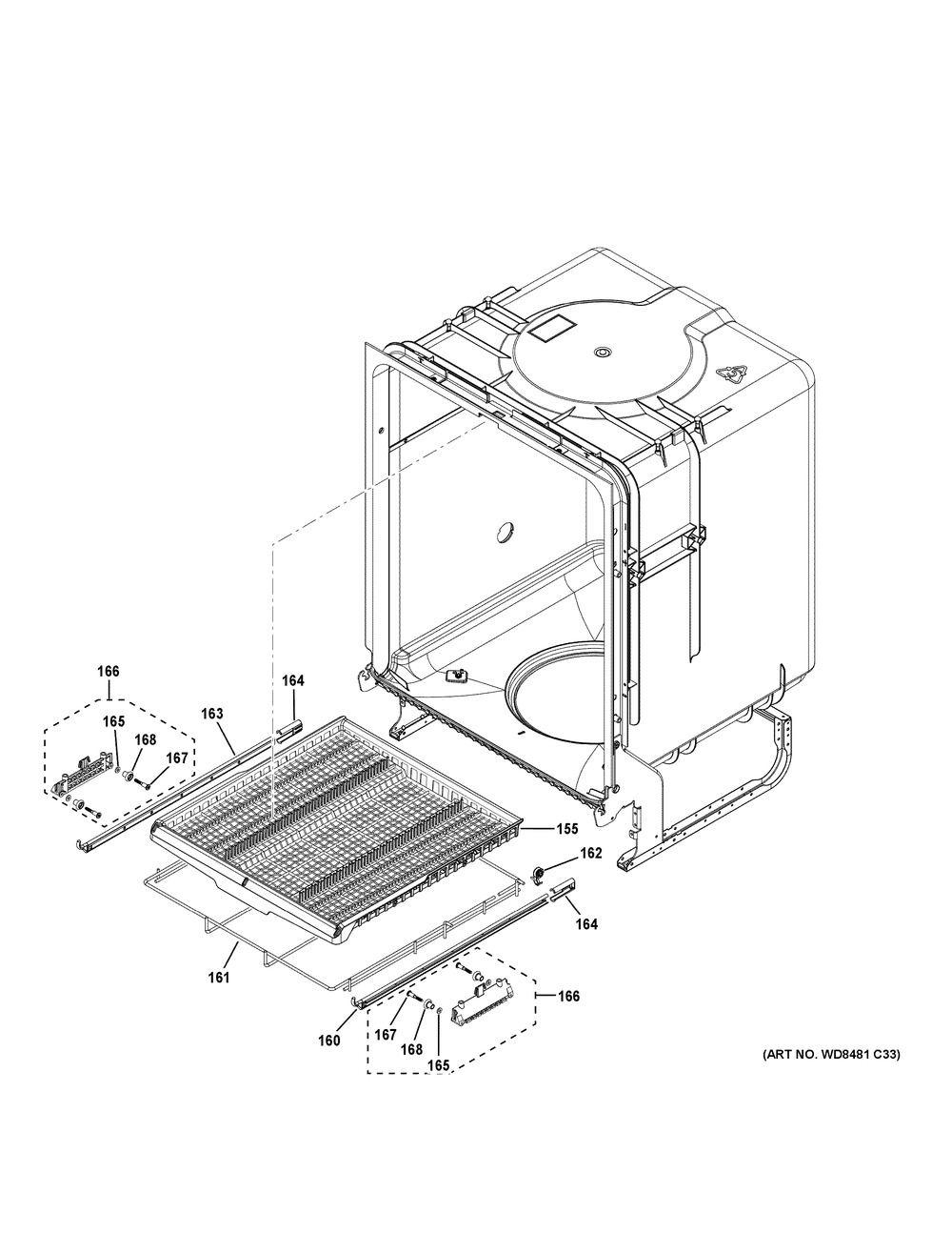 Body Parts 2 Diagram and Parts List for  General Electric Dishwasher