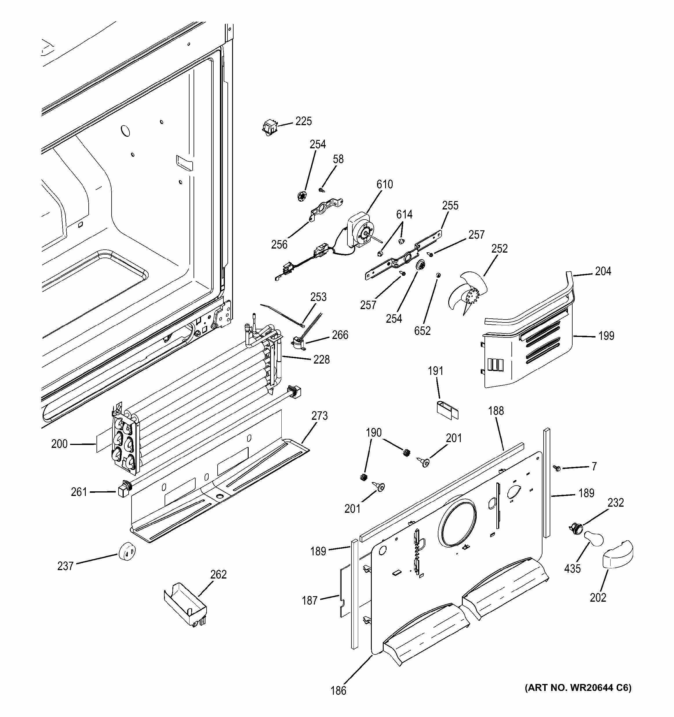 Freezer Section Diagram and Parts List for  General Electric Refrigerator