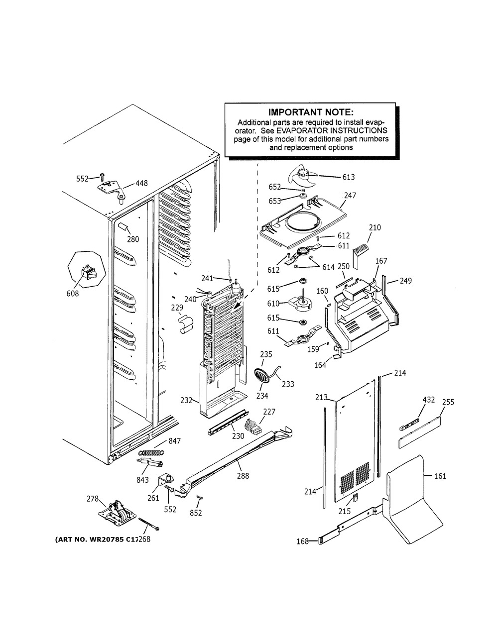 Freezer Section Diagram and Parts List for  General Electric Refrigerator