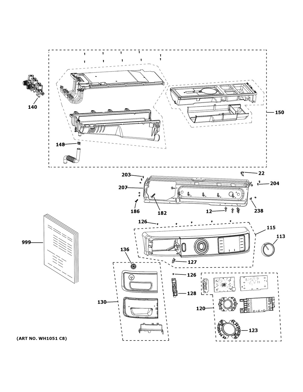 Controls And Dispenser Diagram and Parts List for  General Electric Washer
