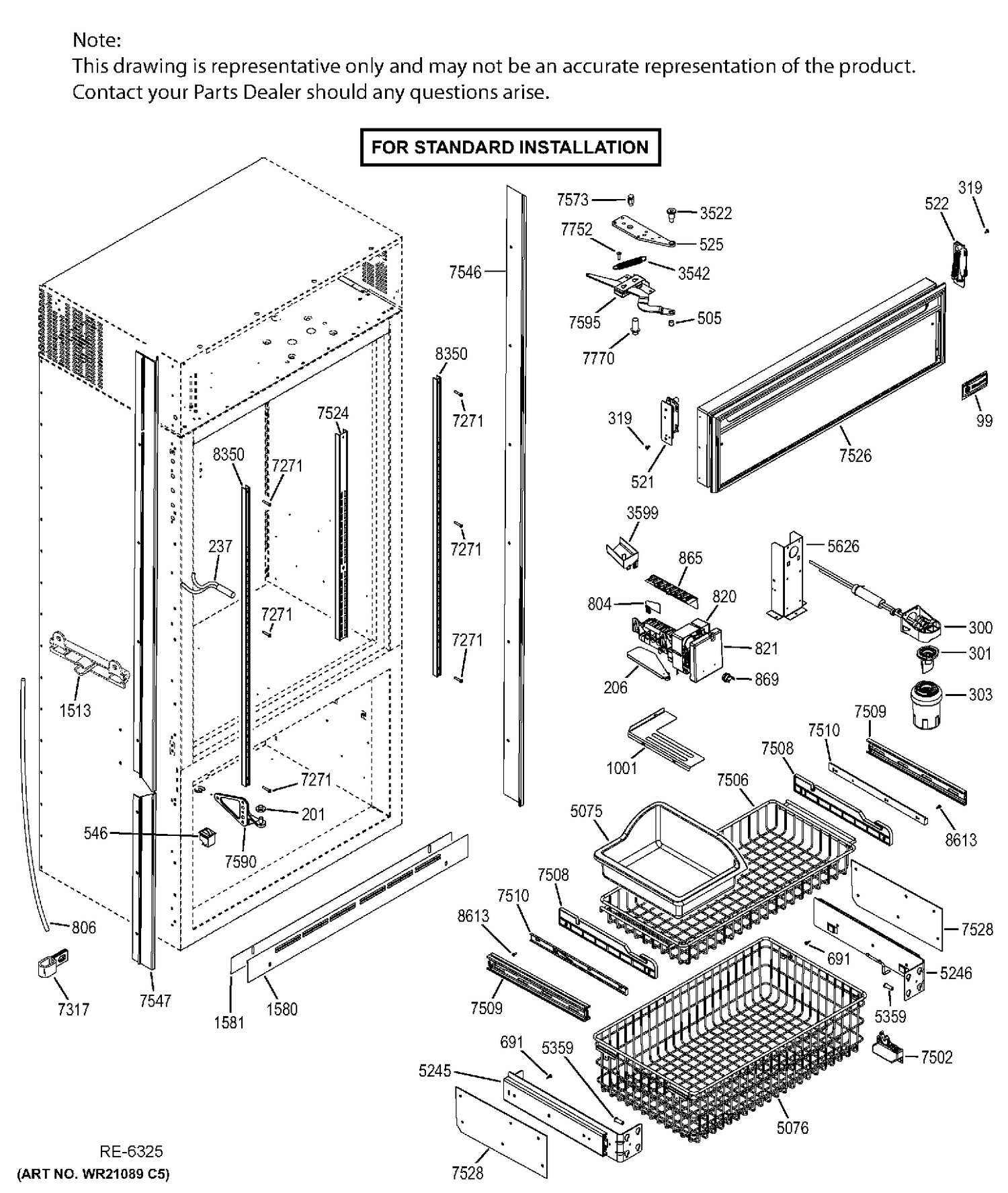 CABINET STANDARD Diagram and Parts List for  General Electric Refrigerator