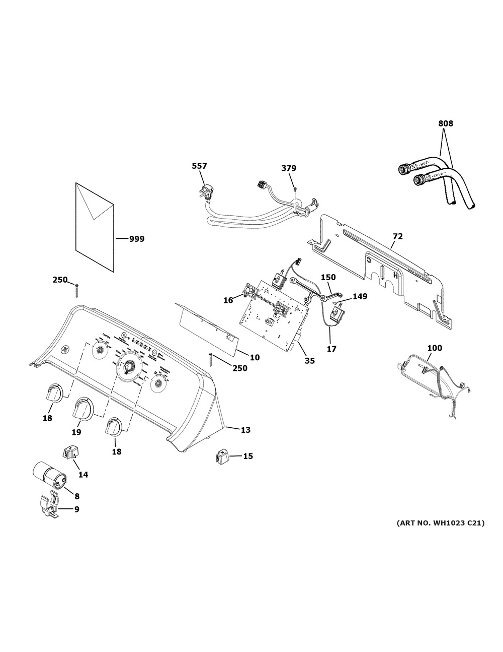 Controls And Backsplash Diagram and Parts List for  General Electric Washer