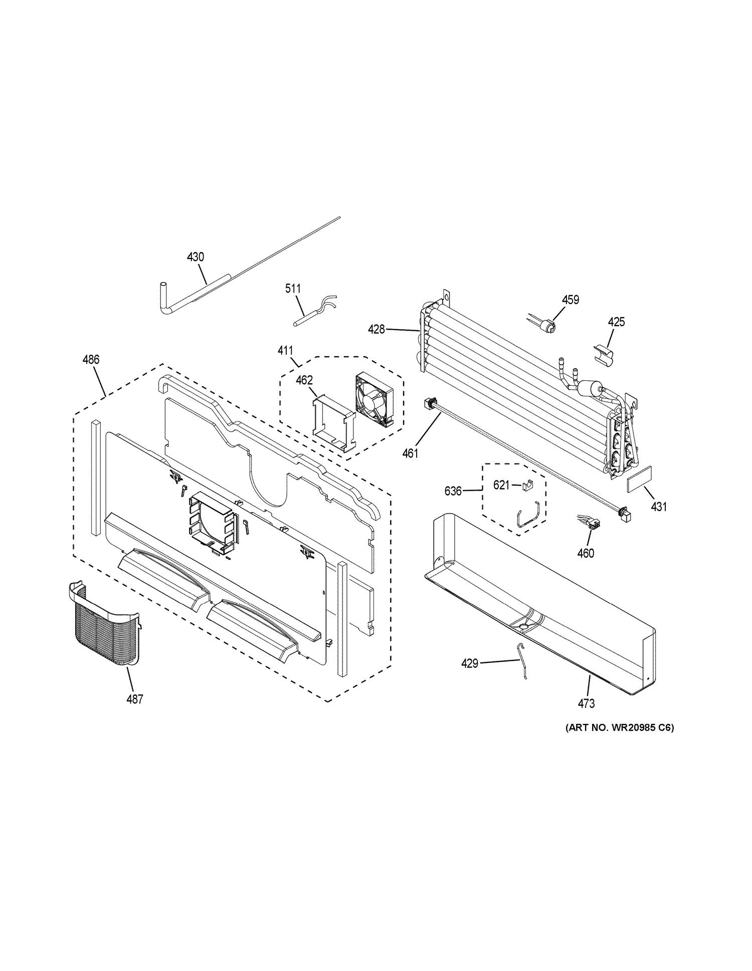 FREEZER SECTION Diagram and Parts List for  General Electric Refrigerator