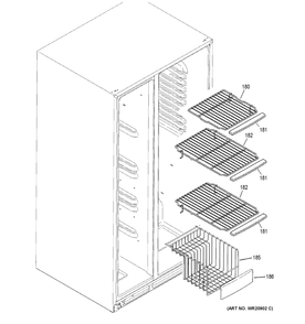 Freezer Shelves Diagram and Parts List for  General Electric Refrigerator