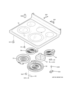 Cooktop Diagram and Parts List for  General Electric Range