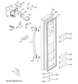 Freezer Door Diagram and Parts List for  General Electric Refrigerator