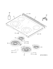 Cooktop Diagram and Parts List for  General Electric Range