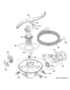 Motor, Sump And Filter Assembly 1 Diagram and Parts List for  General Electric Dishwasher