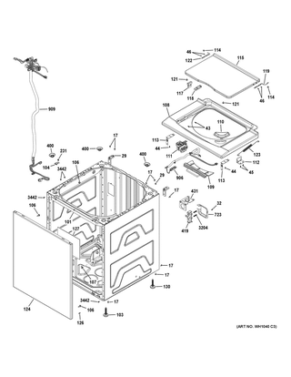 Washer Cabinet & Lid Diagram and Parts List for  General Electric Washer Dryer Combo