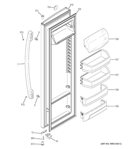 Fresh Food Door Diagram and Parts List for  General Electric Refrigerator
