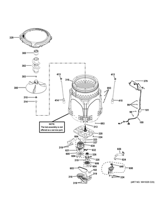 Tub & Motor Diagram and Parts List for  General Electric Washer