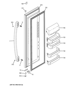 Fresh Food Door Diagram and Parts List for  General Electric Refrigerator