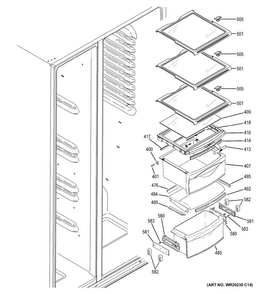 Fresh Food Shelves Diagram and Parts List for  General Electric Refrigerator
