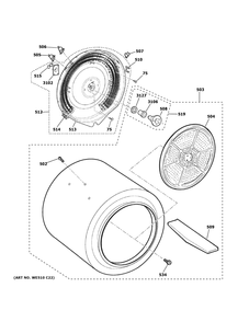 Drum Diagram and Parts List for  General Electric Dryer