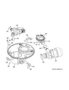 Sump & Motor Mechanism Diagram and Parts List for  General Electric Dishwasher