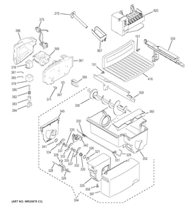 Ice Maker & Dispenser Diagram and Parts List for  General Electric Refrigerator