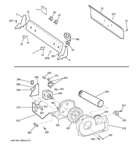 Backsplash, Blower & Drive Assembly Diagram and Parts List for  General Electric Dryer