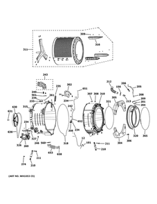 Tub And Motor 1 Diagram and Parts List for  General Electric Washer