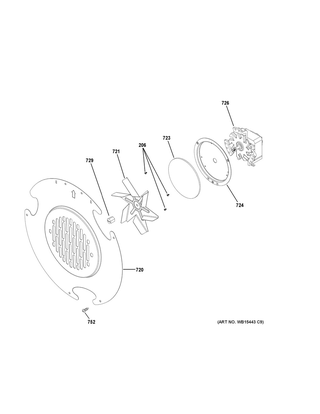 Convection Fan Diagram and Parts List for  General Electric Range