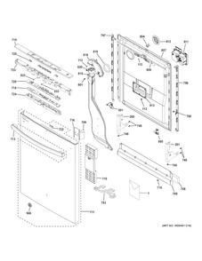 Escutcheon & Door Assembly Diagram and Parts List for  General Electric Dishwasher