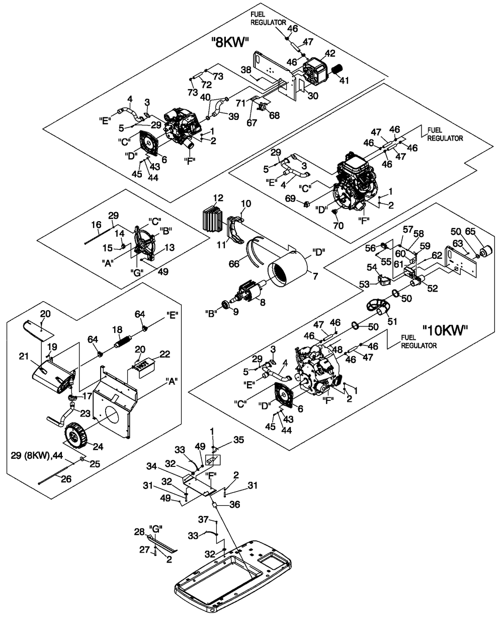 Generator Diagram and Parts List for (6468043 - 7302342)(2012) Generac Generator