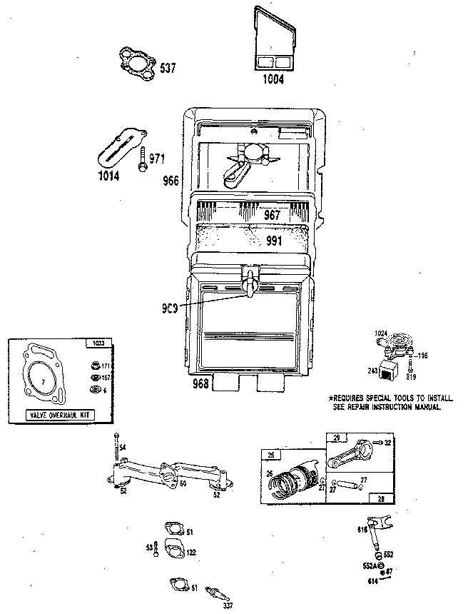 V-twin engine Diagram and Parts List for  Generac Generator