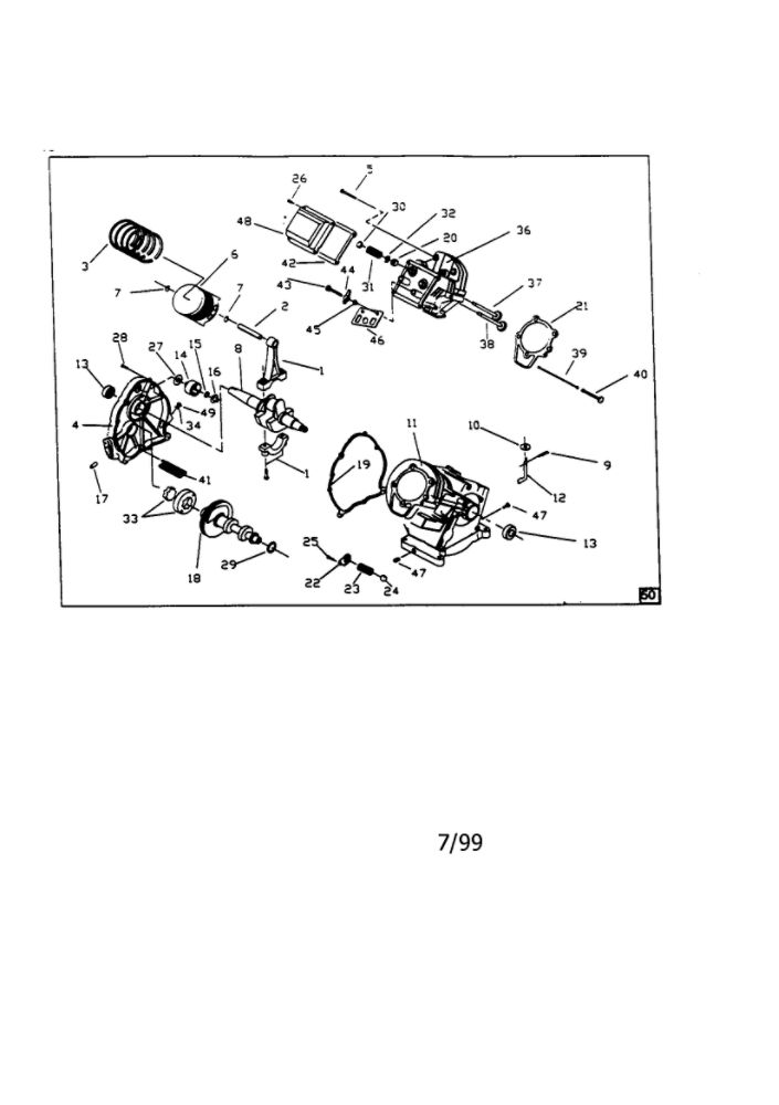 Complete Long Block Assembly Diagram and Parts List for  Generac Engine