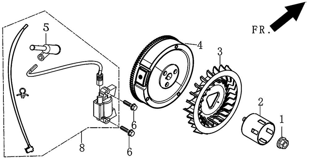 Flywheel And Ignition Diagram and Parts List for (7008470E - 7479864E)(2016) Generac Generator