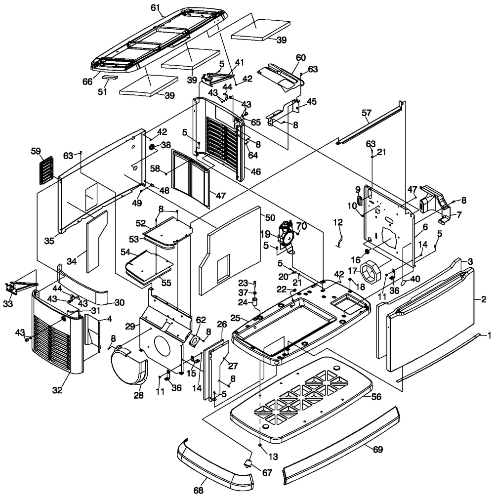 Enclosure Diagram and Parts List for (6473164 - 7469698)(2012) Generac Generator