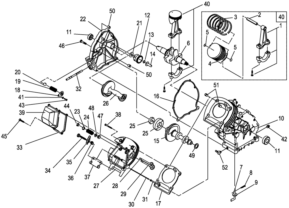 Longblock Common Parts Diagram and Parts List for (0007V25841)(2007) Generac Generator