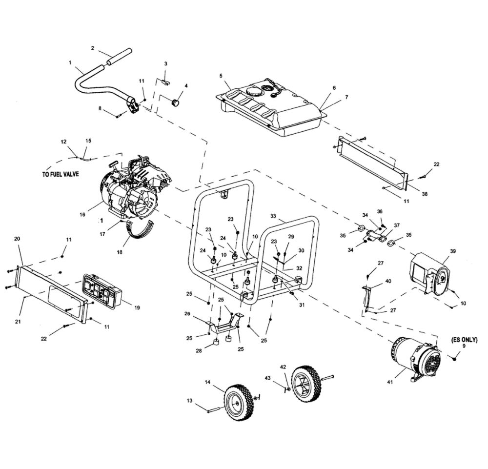 Frame Assembly Diagram and Parts List for  Generac Generator