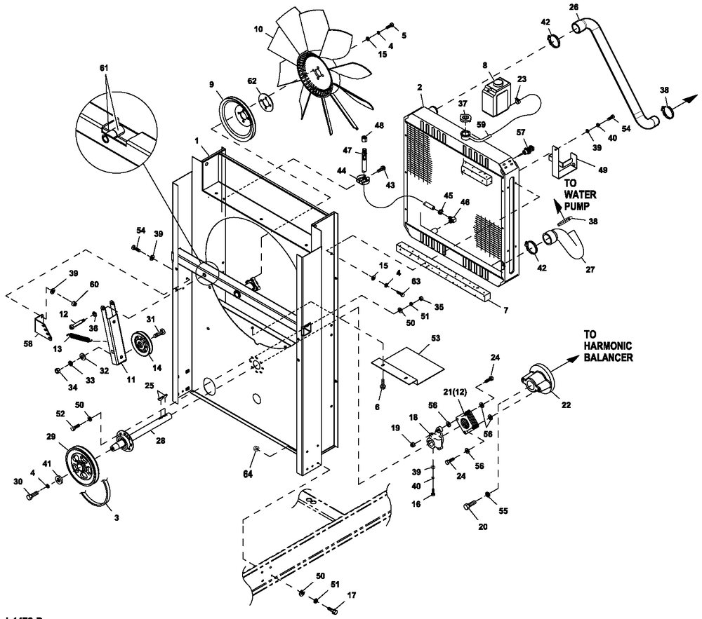 Coolsys/Fan Drive 4.6l Cp Diagram and Parts List for (6249755)(2011) Generac Generator