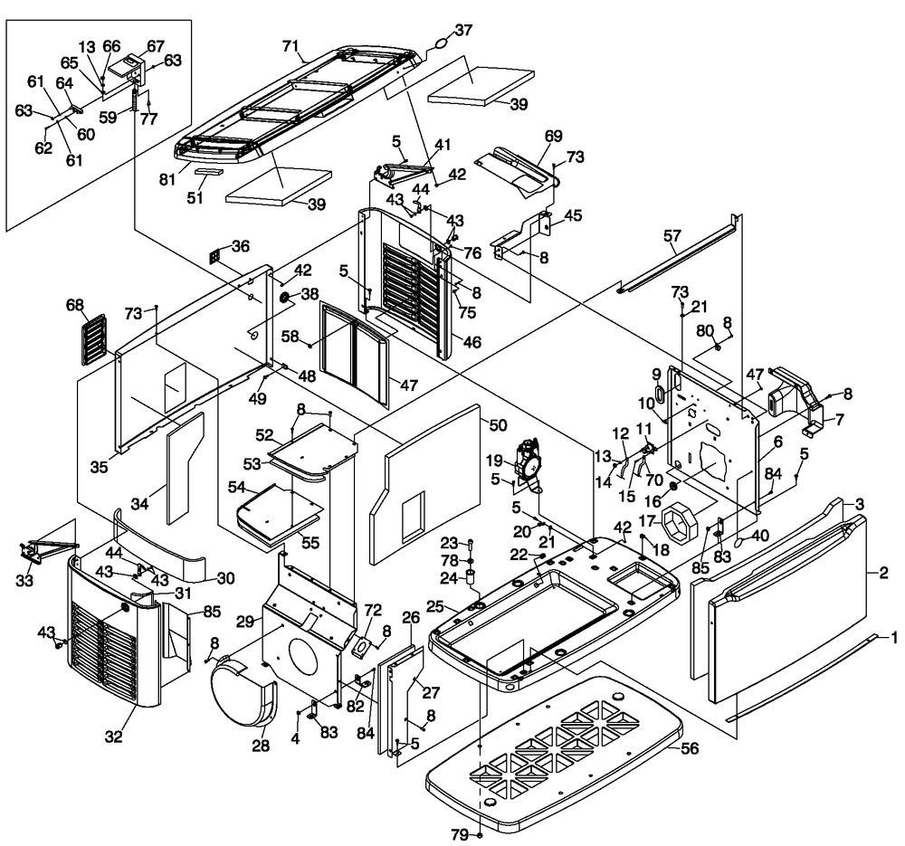 Enclosure Diagram and Parts List for (6468043 - 7302342)(2012) Generac Generator