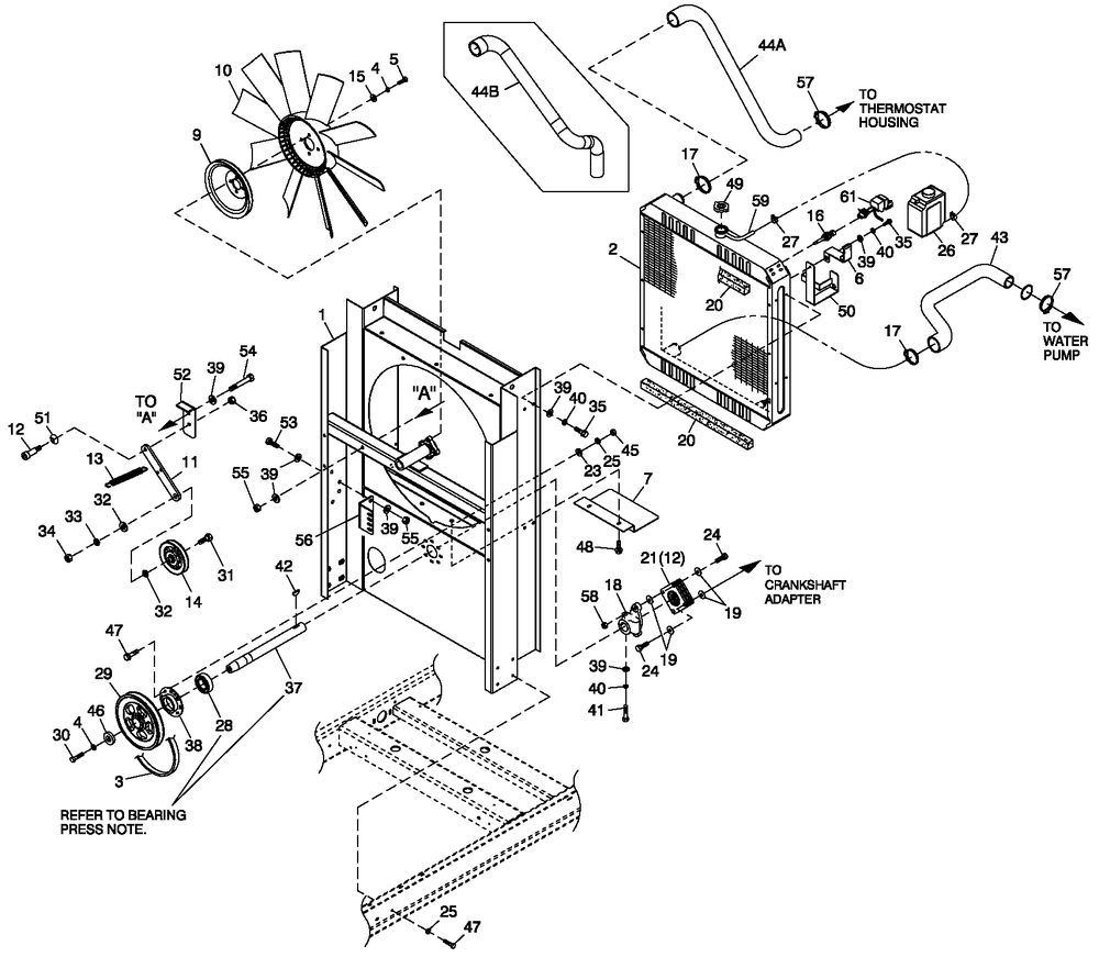 C2 Cooling System And Fan Drive Diagram and Parts List for (4408788 - 4805437)(2007) Generac Generator
