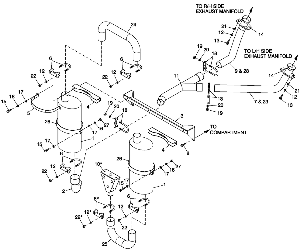 Muffler Exhaust Diagram and Parts List for (6335201 - 6793241)(2011) Generac Generator