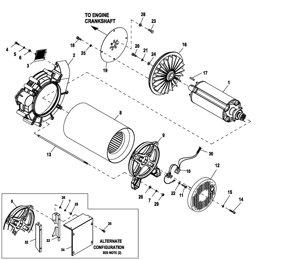 Alternator Common Parts Diagram and Parts List for (5955389 - 9121019)(2014) Generac Generator
